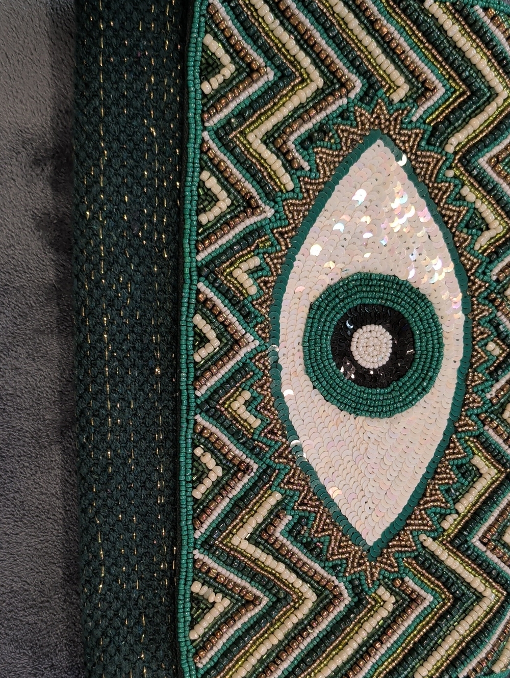Evil Eye Embellished Teal Beaded Clutch Bag